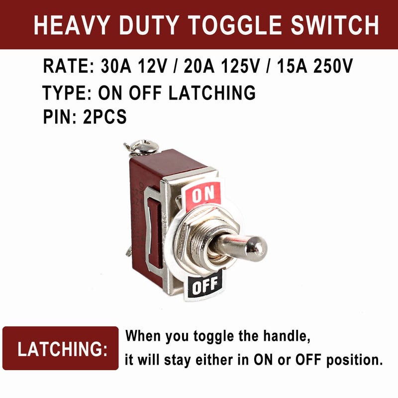DMWD 2pcs Heavy Duty Rocker Toggle Switch 30A 12VDC / 20A 120VAC SPST 2Pin ON/Off Electric Pull Push Switch Bakelite Housing with Waterproof Boot Cap for Car Truck Boat Marine (Brown) - Image 3